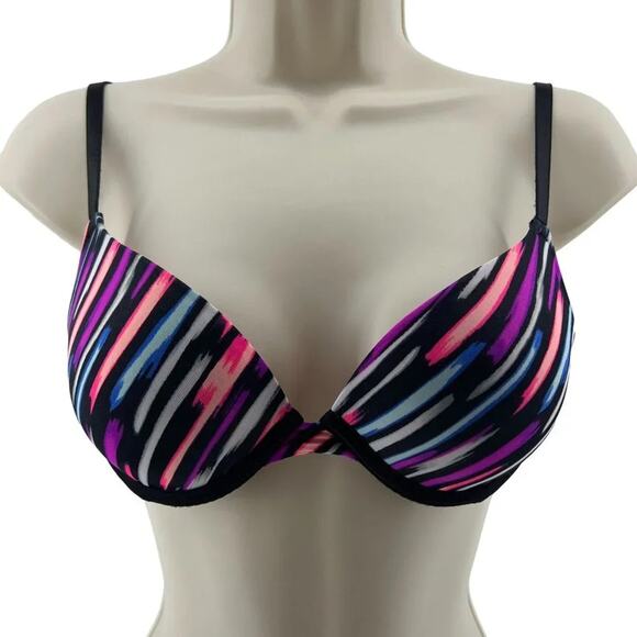 PINK Victoria's Secret Wear Everywhere Push Up Bra ColorfulStripe 32B - Picture 1 of 6